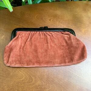 Vtg Roger Gimbel Designer Black Lucite & Suede Kiss Lock Clutch Purse Handbag